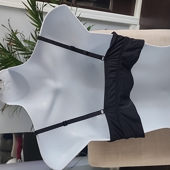 Adore Me Fatima Keyhole Cut Out Corset Seam Bikini Top Black Satin Medium - Picture 2 of 6